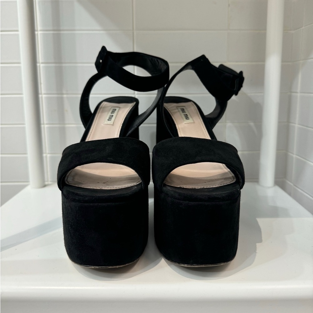 Miu Miu black suede platform sandals with ankle strap - Picture 3 of 4